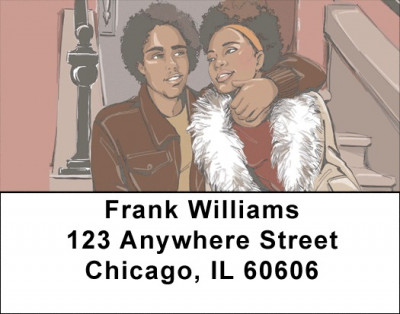Young Couple On Steps Address Labels | LBQBO-48