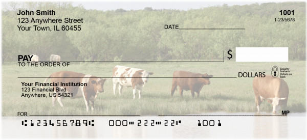 Grazing Cattle In Tall Grass Personal Checks