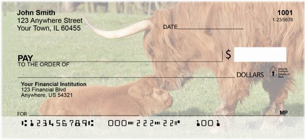 Highland Cow With Newborn Calf Personal Checks